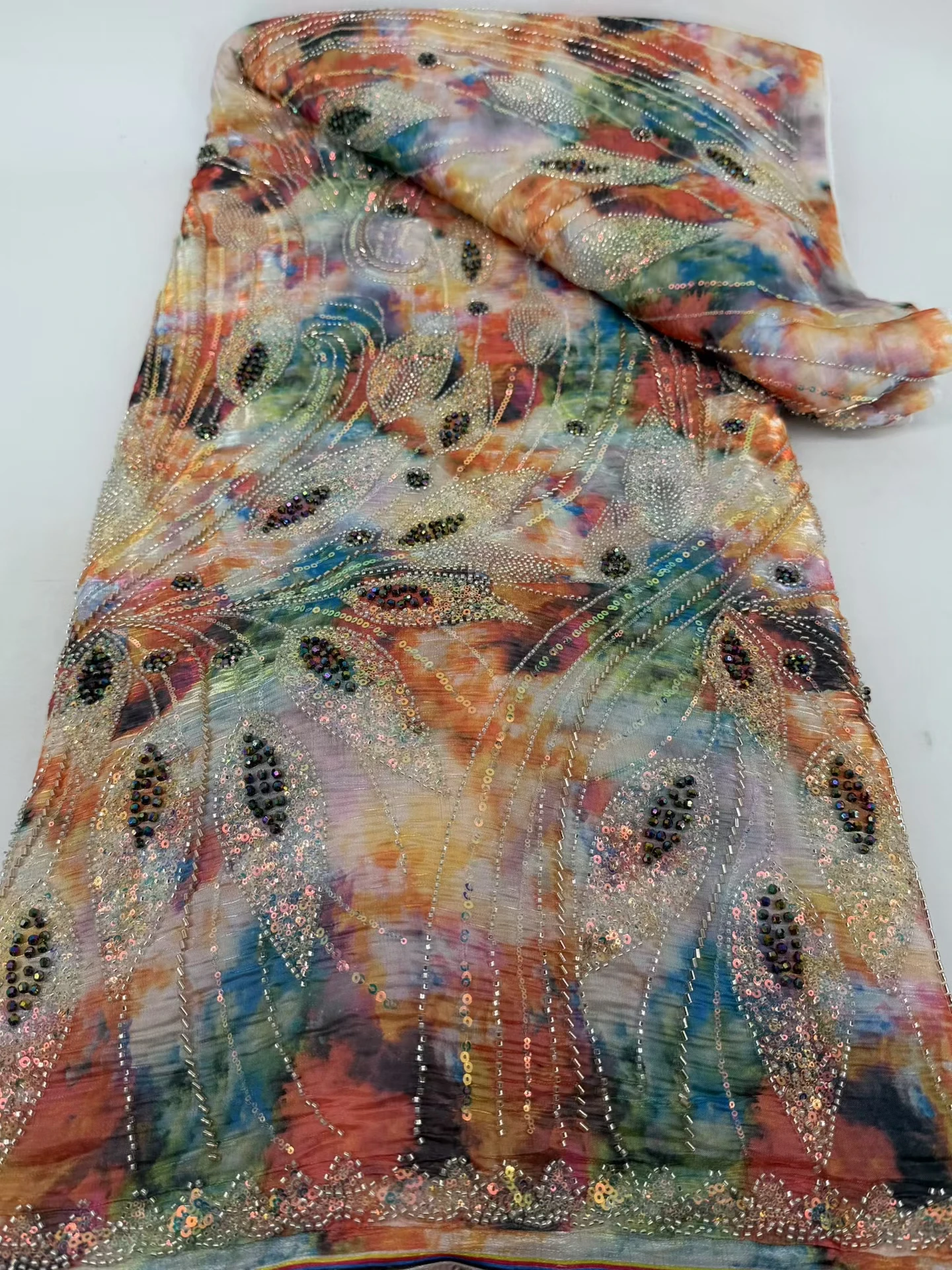 

Роскошные бусины, кружево в африканском стиле, высокое качество, 5 ярдов, ткань ручной работы с блестками, нигерийское африканское платье для вечернего платья H155-1