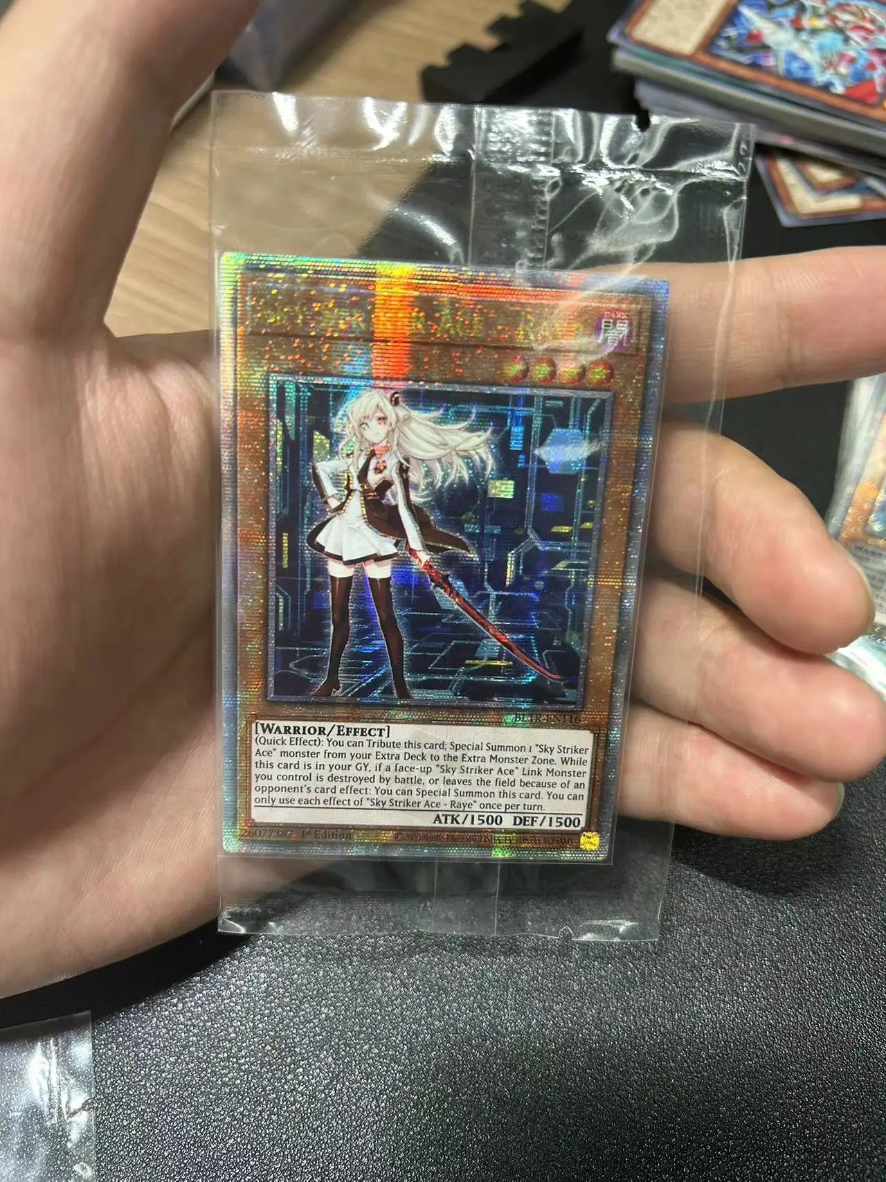 

Yu Gi Oh Quasi-ChromeSphere E/QCSER TCG Sky Striker Ace - Raye(BLTR-EN116)2/2 English Gift Collection Toy Card (Not Original)