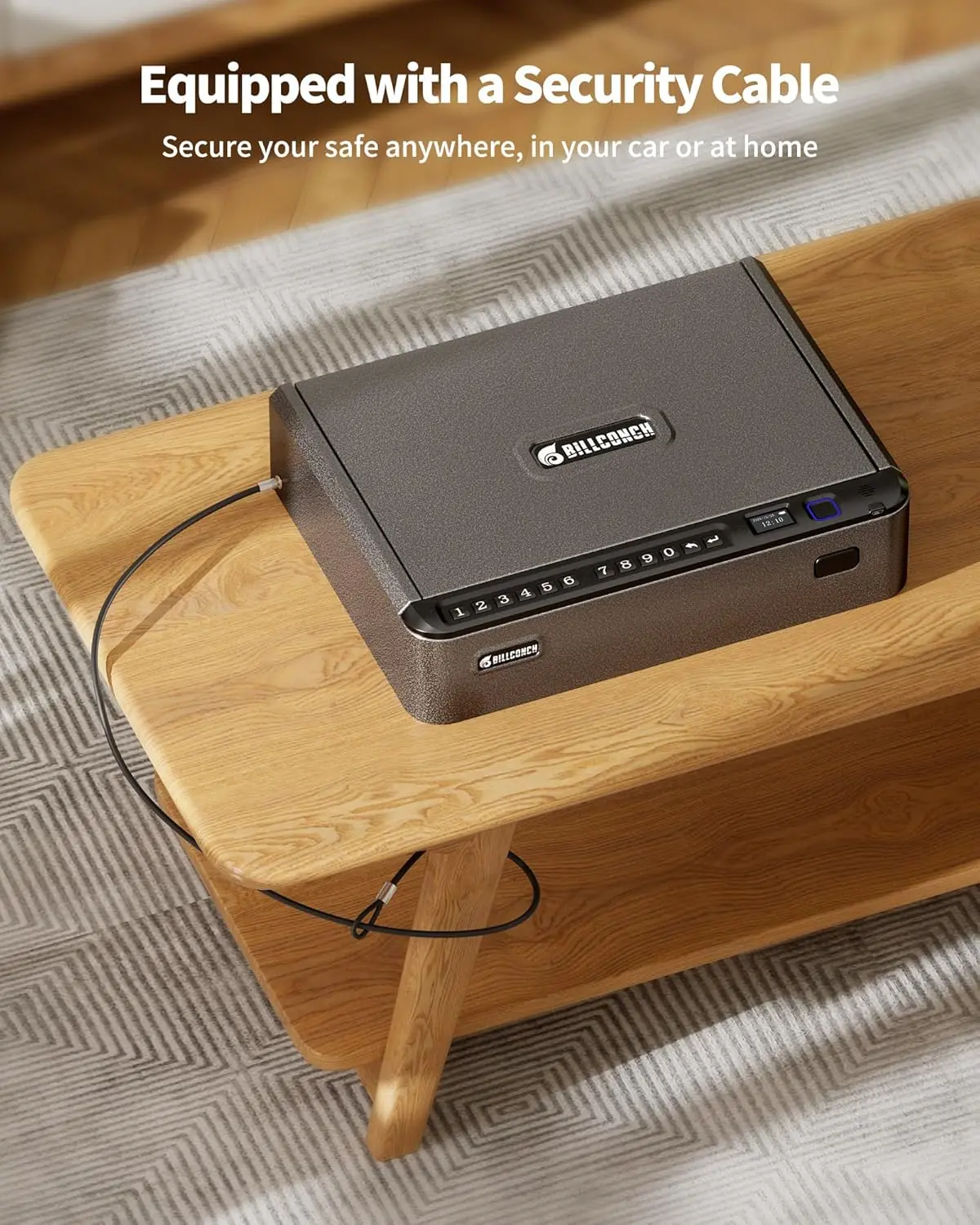 Smart Gun Safe with Security Cable - 4 Ways Quick Access with Fingerprint/PIN/Key/App Lock