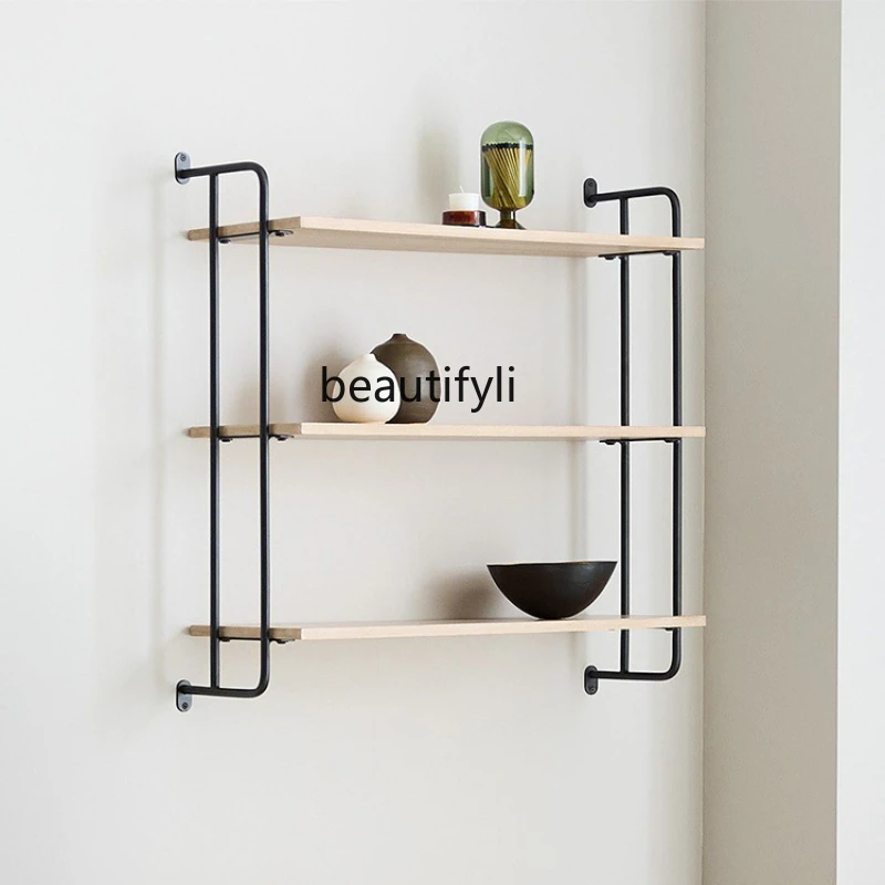 Nordic wrought iron wall shelf living room wall-mounted storage shelf bedroom wall decoration word baffle bookshelf