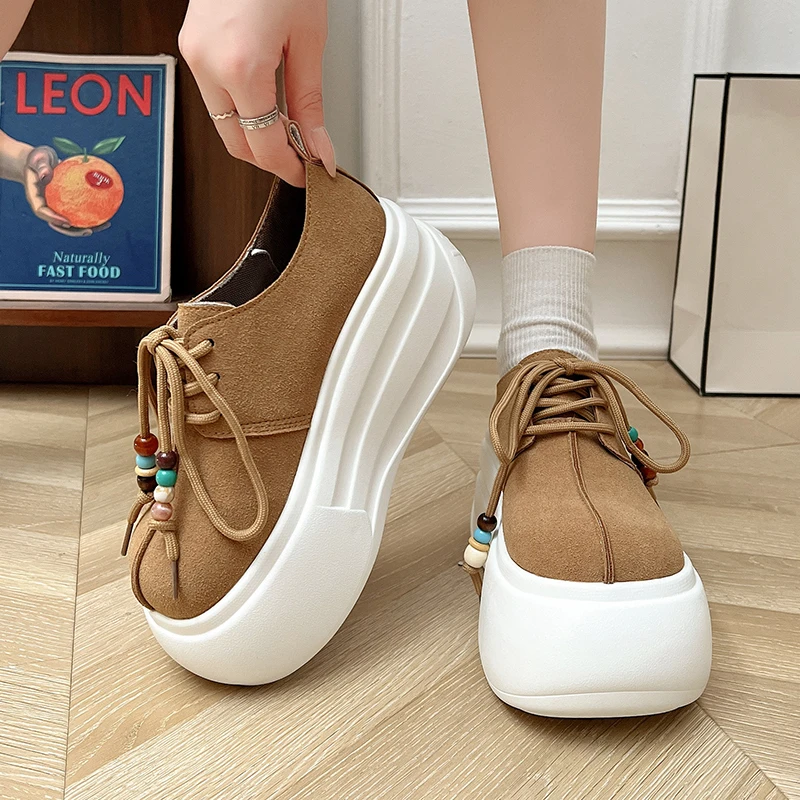 Microfiber Suede Platform Women Loafers 2025 New Brand Trend Fashion 8cm Thick Sole High Heel Walking Casual Shoes
