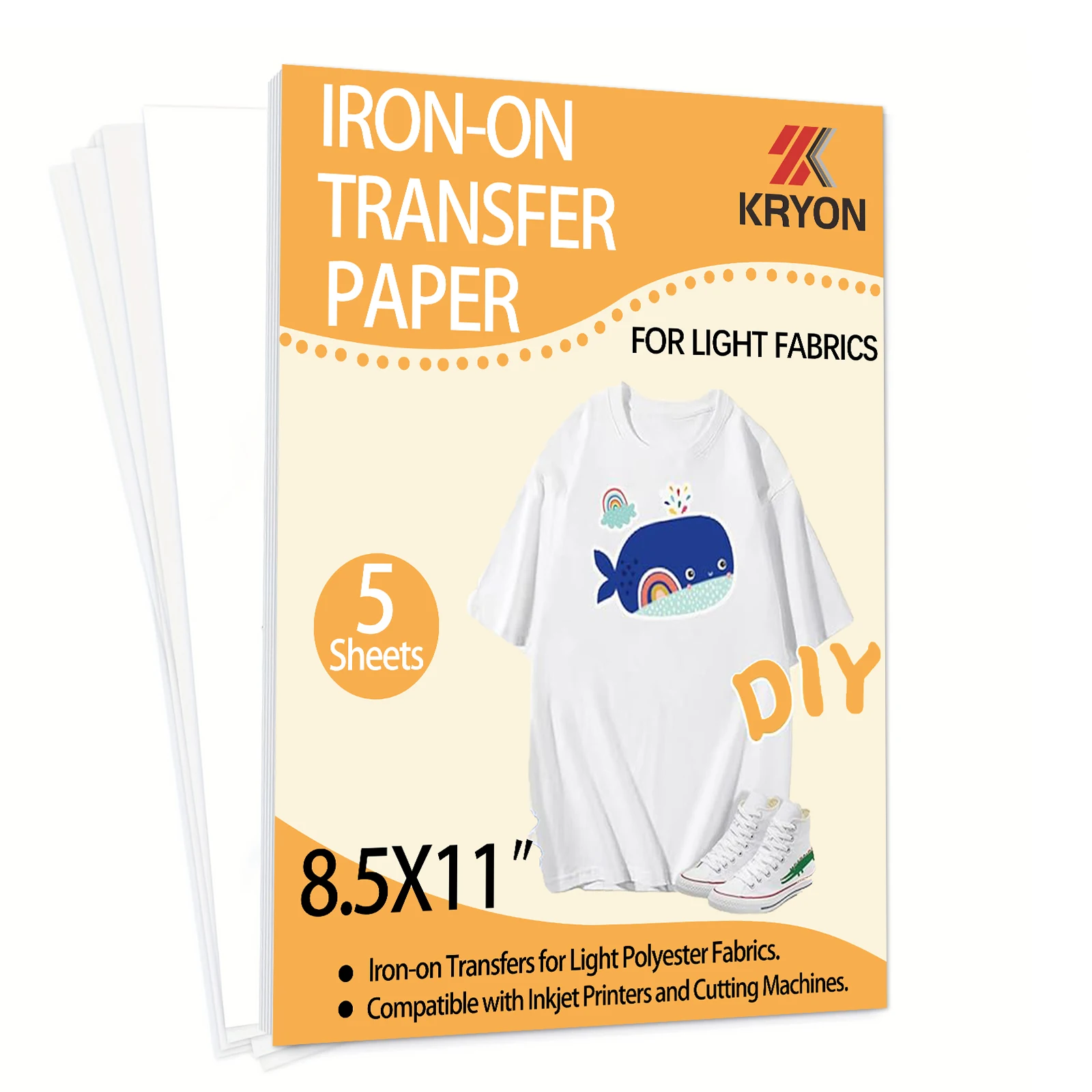 5 folhas 8.5x11 Polegada ferro em papel de transferência de calor para tecido leve t camisa transferências papel para impressora jato de tinta
