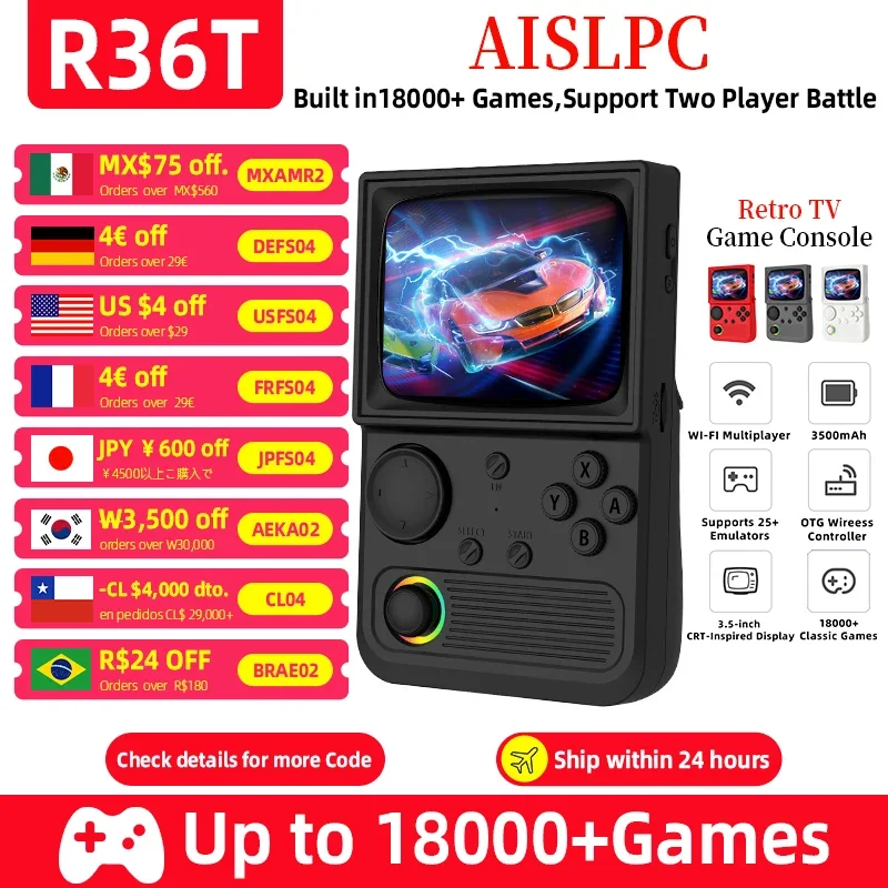 

R36T Retro Handheld Video Game Console EmuEMEC System 3.5 Inch IPS Screen RK3326 Chip 18000+Games Portable Pocket Video Player