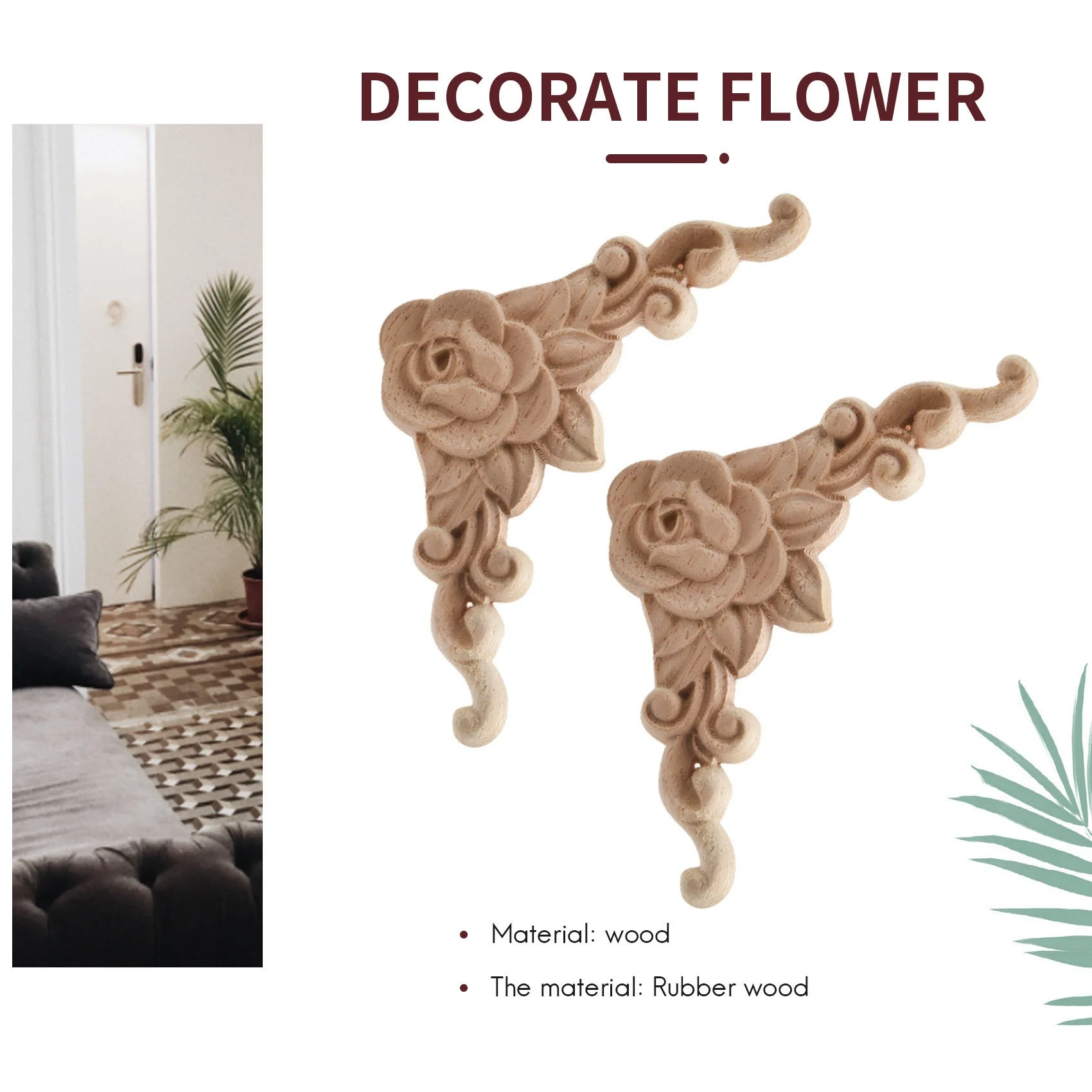 ABFI, 10 Uds., calcomanía Floral tallada en madera, apliques de esquina, marco decorativo, figuritas de madera, gabinete, artesanías decorativas