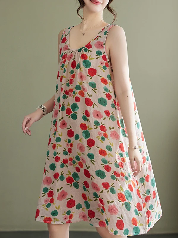 Vestido de Verão Novo Plus Size para Mulheres, Vestido Solto e inador, Saia em A, Sem Mangas, Vestido de Aodão e Linho co...