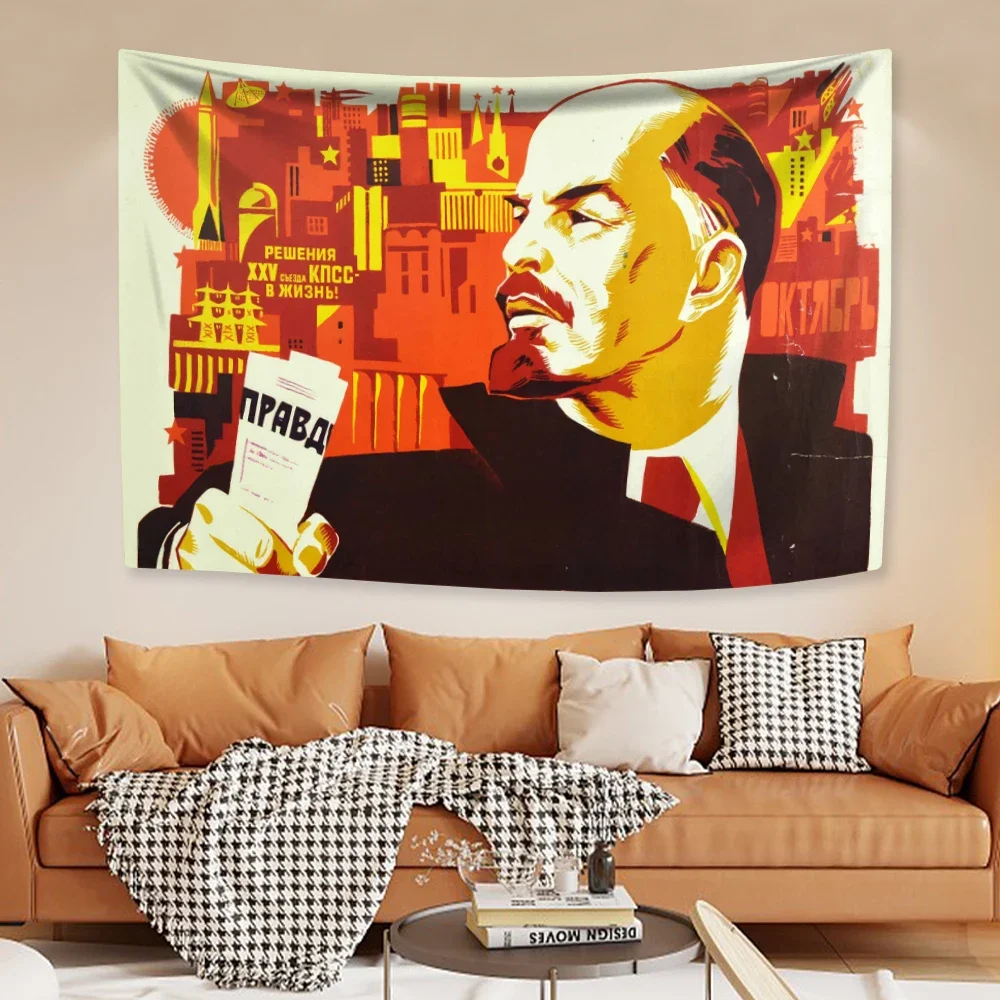 

Lenin Stalin USSR CCCP Poster Tapestry Vintage Home Decor Aesthetics Wall Hanging Covering Carpets Dormitory Backdrop Bedspread