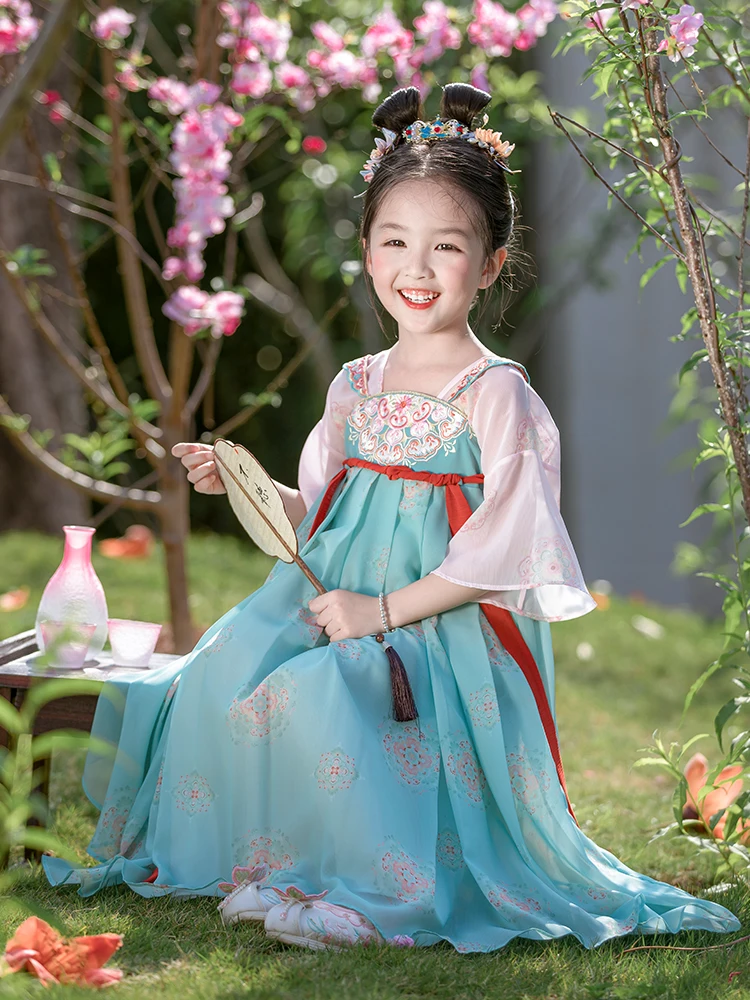 Hanfu Meisjes Zomerjurk Meisje Oude Stijl Jurk Kinderen Chinese Stijl Tang Pak