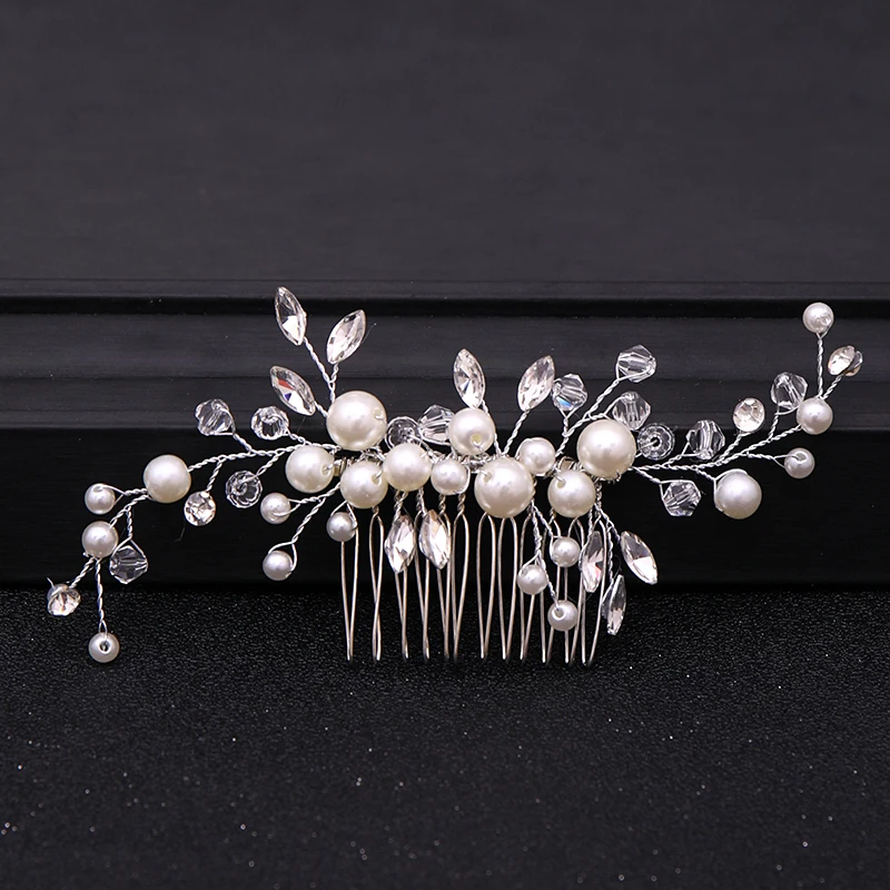 Silver Color Pearl Crystal Hair Combs Tiara For Women Bride Cheap Party Headpiece Wedding Hair Accessories Bridal Hair Jewelry image 5