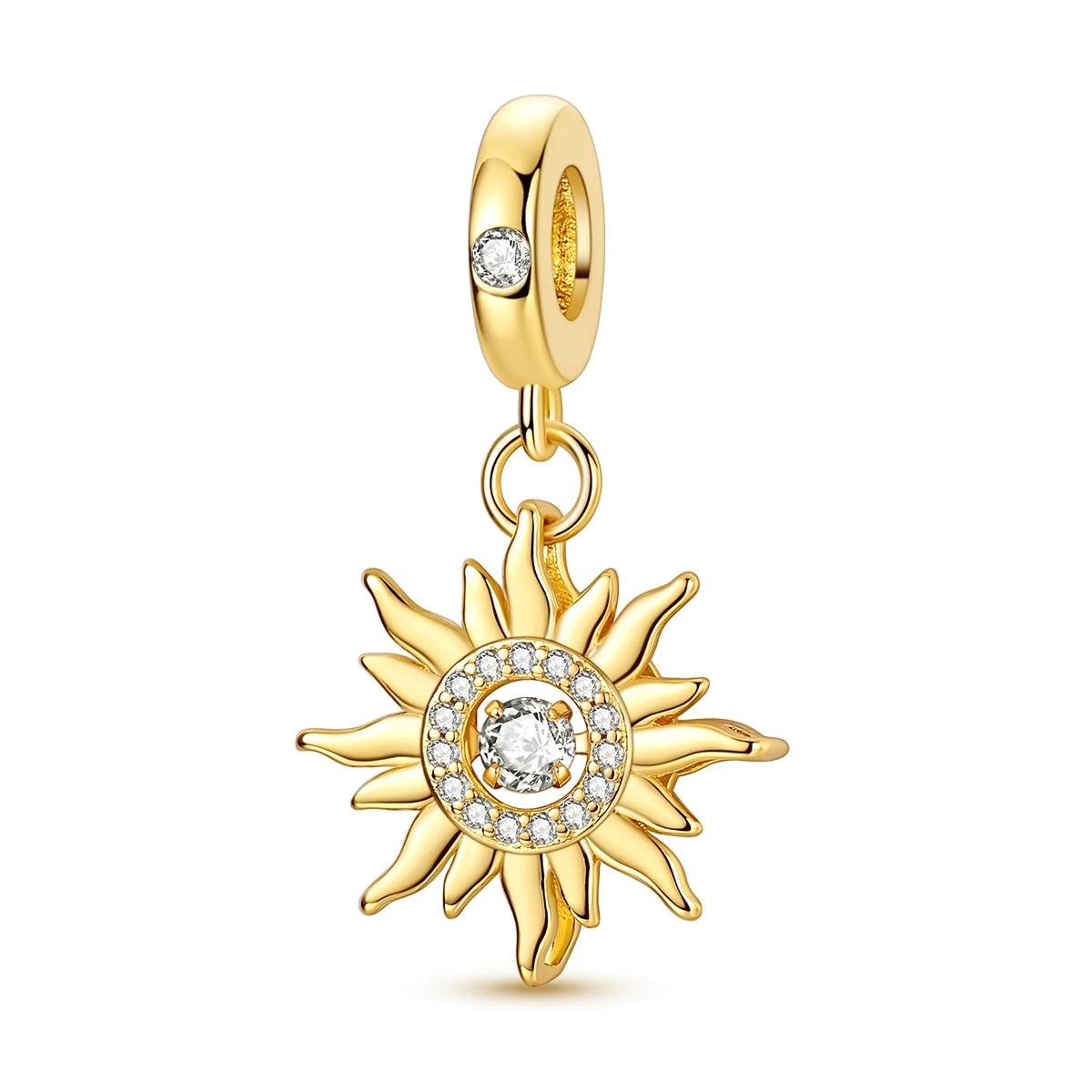 

925 Sterling Silver Charm Gold Sun Sparkling Pendant Fit Beads Bracelet Making Female Jewelry Gift