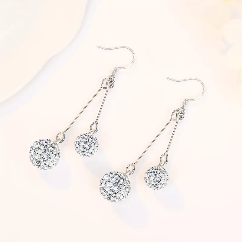 New trendy 925 sterling Silver Beautiful Full Rhinestone crystal stud Earrings Princess Ball hook for women wedding party gifts