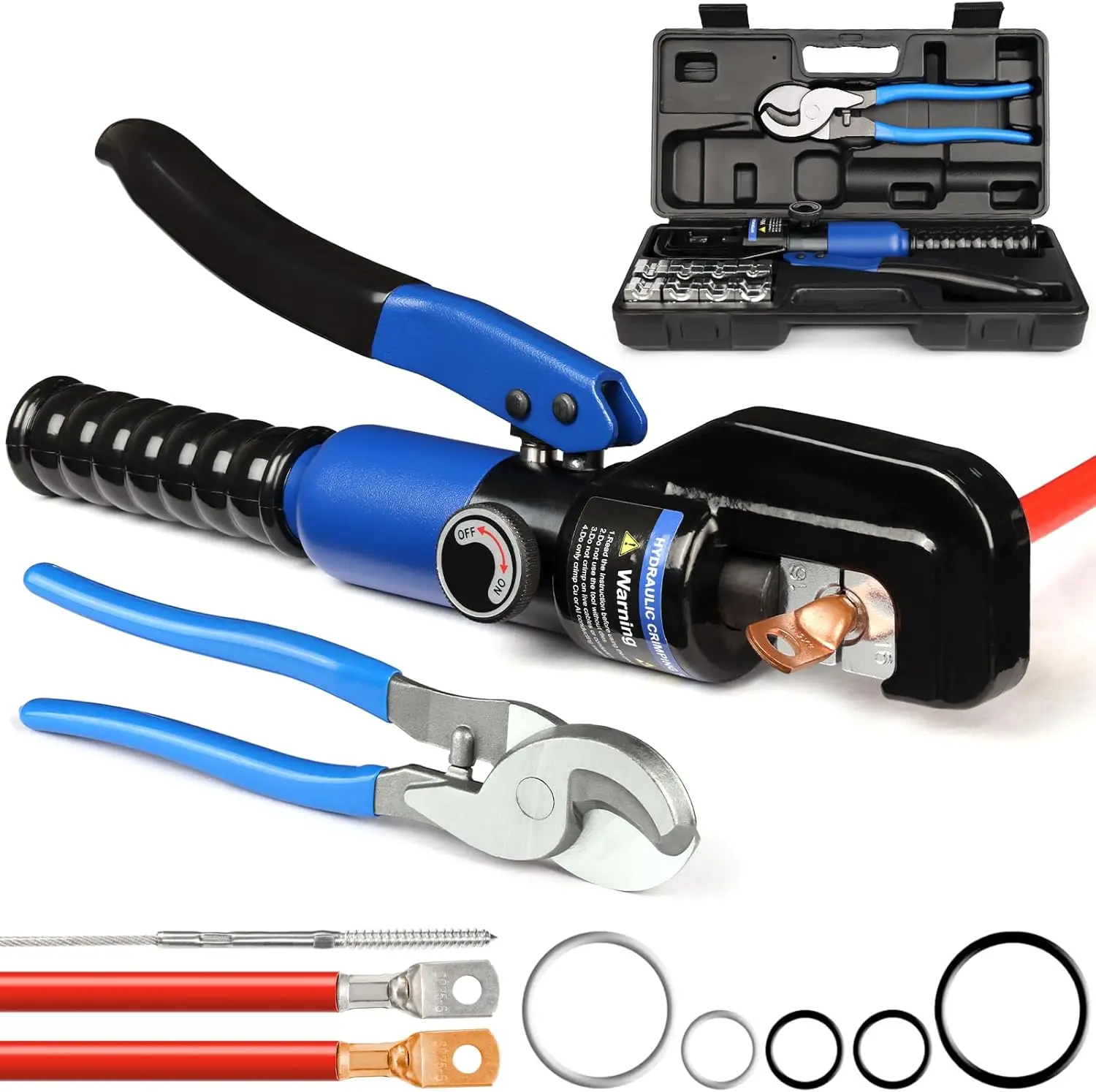 Hydraulic Crimping Tool 10 Ton with 9 Hex-Dies, Battery Cable Crimper for Copper and Aluminum Cables, Ergonomic Design for