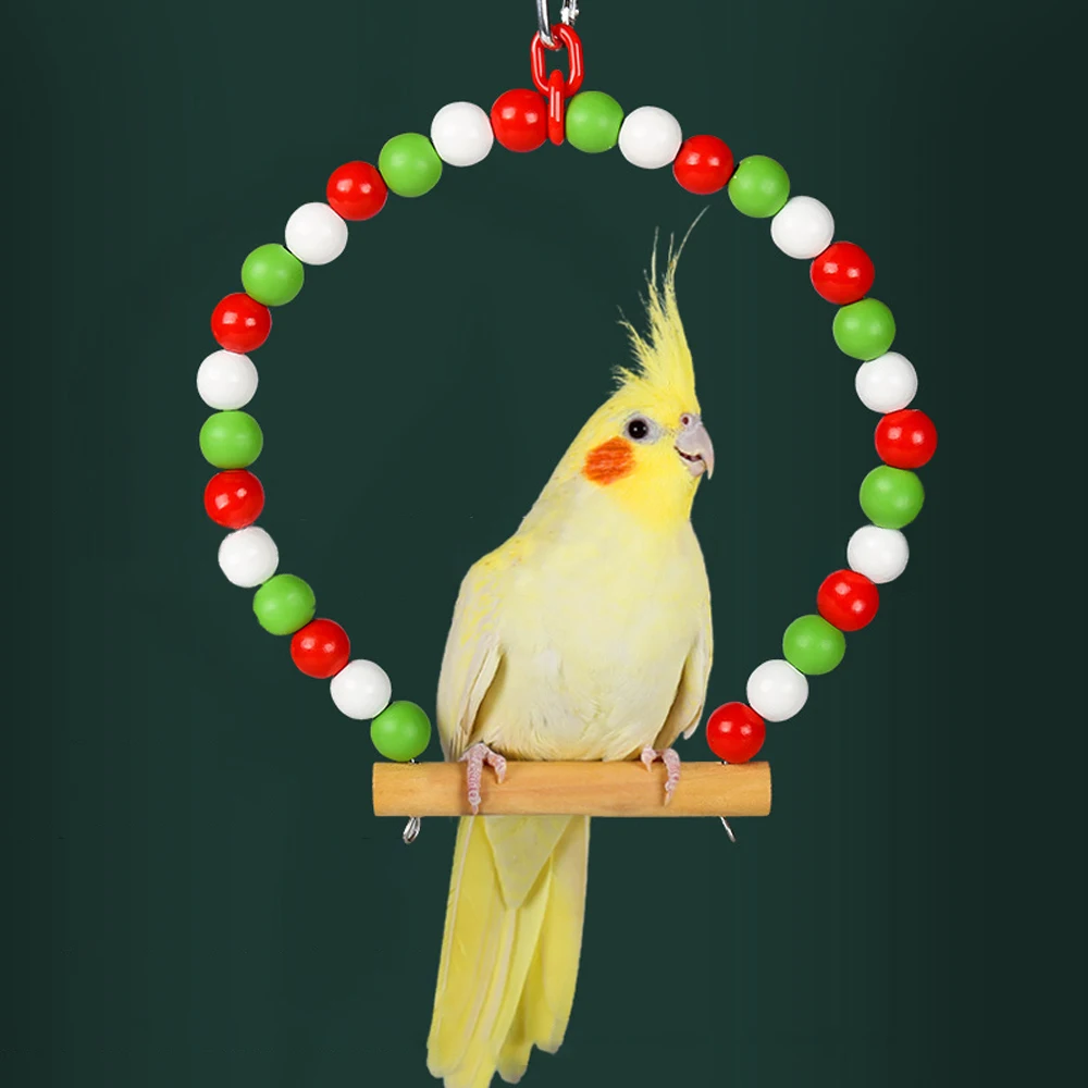 Natural Wood Christmas Bird Swing Toys Bird Hanging Chewing Toy for  Small Animal Pet Bird Parrots Peony Cockatiel Climbing Toys