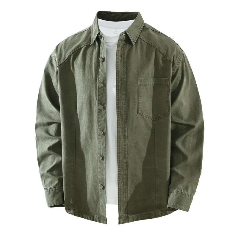 

Amekaji Japanese Workwear Style Long-Sleeve Shirt for Men 100% Cotton Washed Vintage Artistic Loose-Fitting Casual Top Jackets