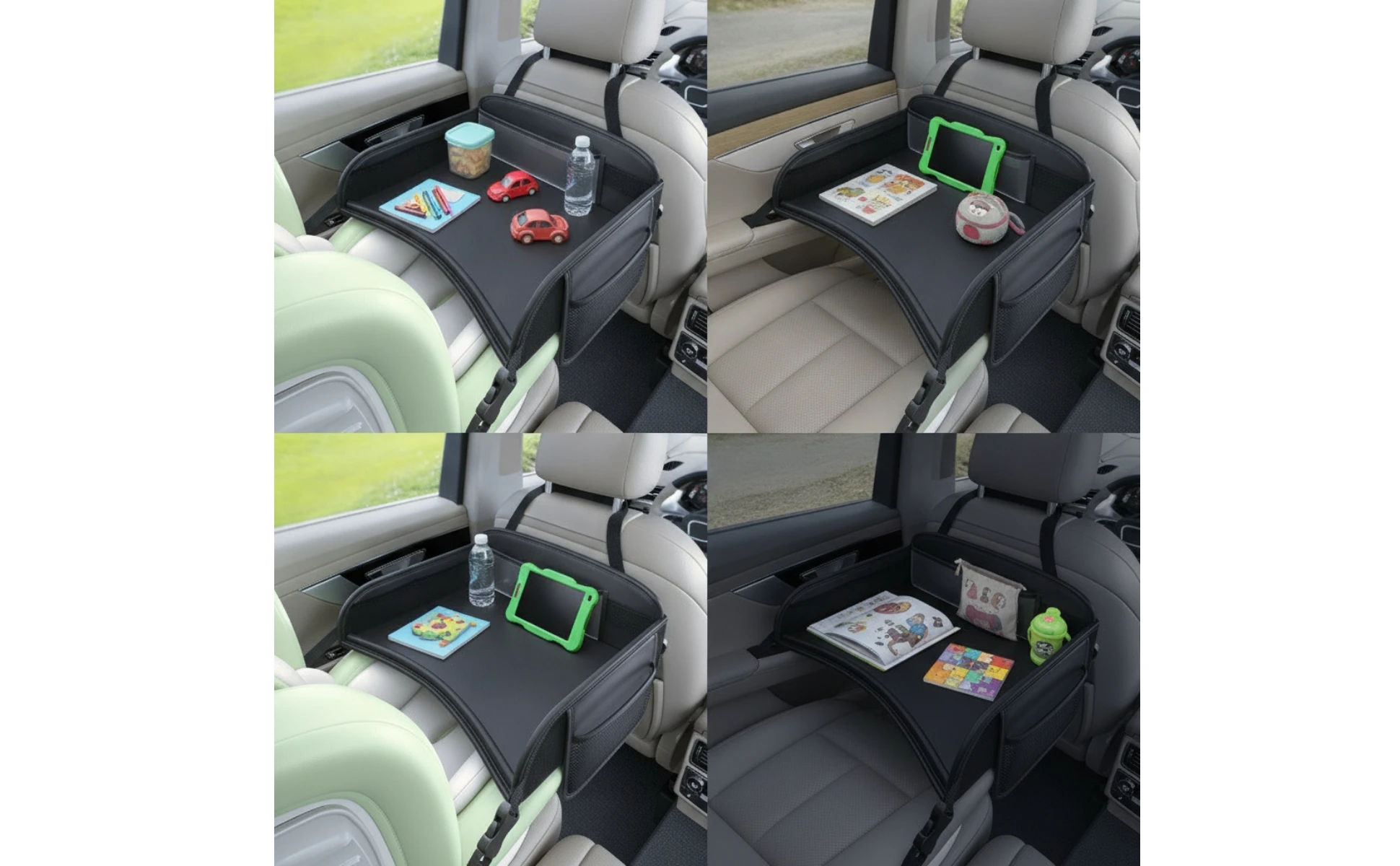 Car Back-Seat Tray Table Child-Friendly-Friendly in-Vehicle Activity Tray with Mesh Pockets Easy to Install Non-Slip