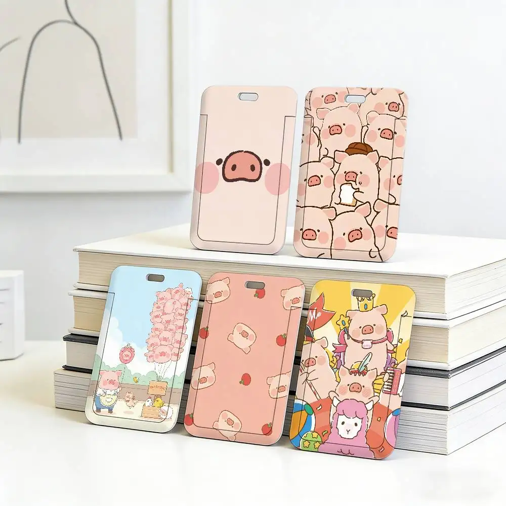 

Cartoon L-Lulu The Piggy Soft Neck Lanyard with Plastic ID Card Cover,Lightweight Employee Work Pass Holder, Durable Badge Case.