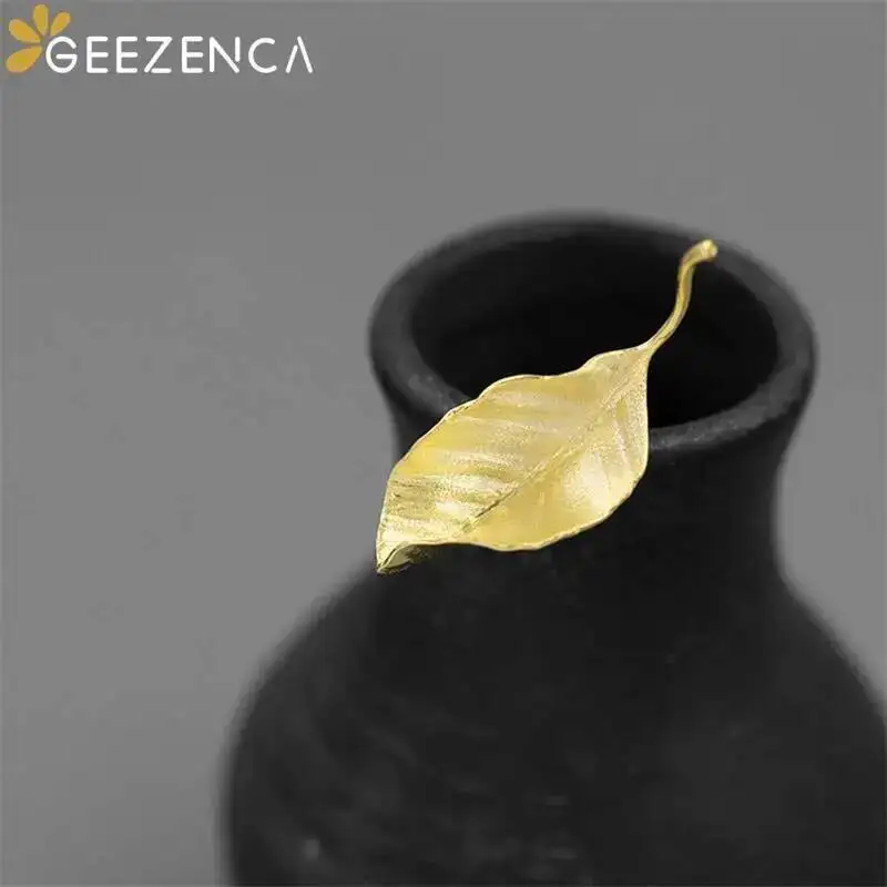 GEEZENCA 925 Sterling Silver 3D Leaf Brooches For Women Original Design Cute Chic Clothing Accessories Aesthetic Pins 2024 New