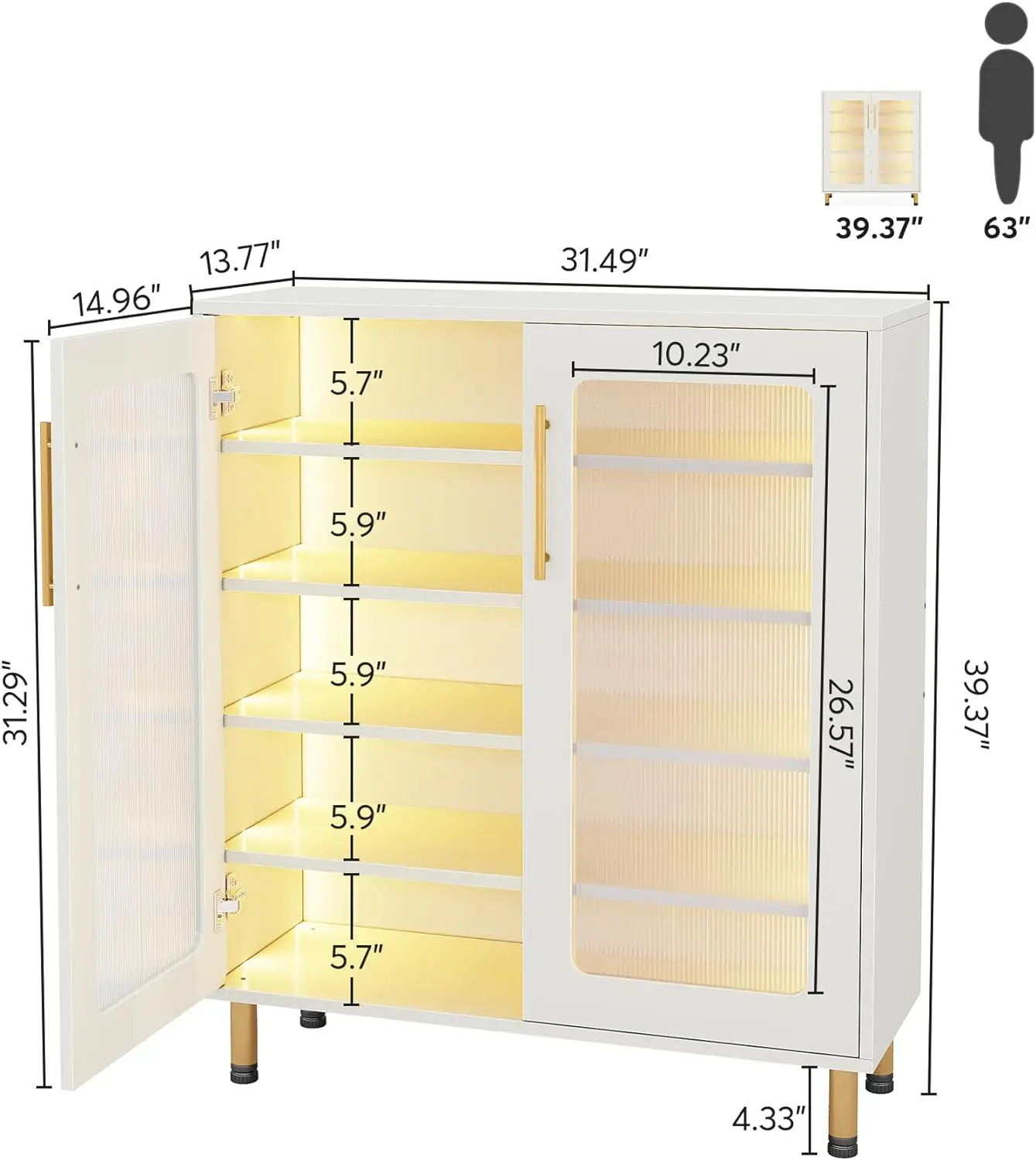 Armoire de planche de bois avec rangement, portes en acrylique, lumière LED, accessoire de cuisine moderne, armoire de café-bar pour salon, cuisine