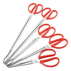 Multi-function Stainless Steel Tongs Red Handle Anti-slip Tooth Clamp of Outdoor Sea Crab Ricefield Eel Fishing Catch Tool