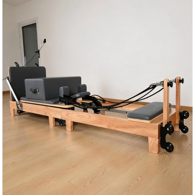 YTYIN Wooden Pilates Reformer Pilates Machine Home Gym Equipment Core Training Studio Use Home Workout Adjustable Resistance Oak