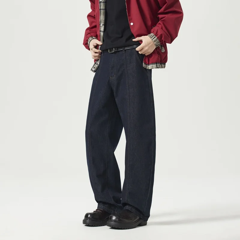 

Свободные прямые брюки темно-синего цвета, мужские джинсы High Street Faion, весна-осень, широкие брюки CleanFit, хлопок, полиэстер, лиоцелл...