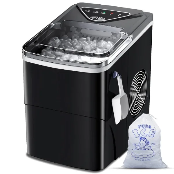 Ice Makers Countertop, Self-Cleaning Function, Portable Electric Ice Cube Maker Machine, 9 Pellet Ice Ready in 6 Mins