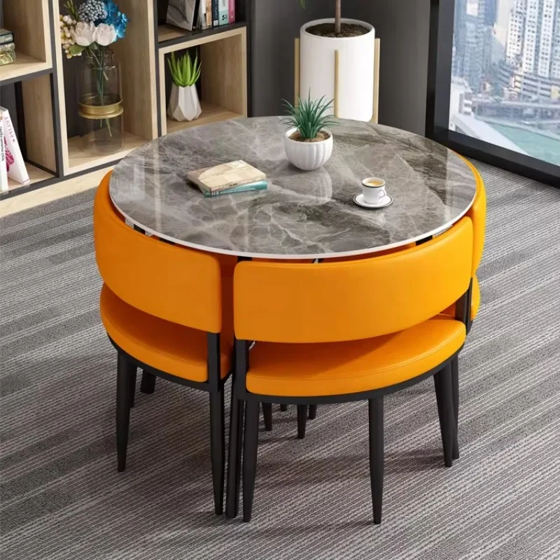 Fashion Iron Table Design Cafe Shop Furniture Restaurant Round Dining Tables and Chair Coffee Shop Table Set 4 Seats Restaurant view 4
