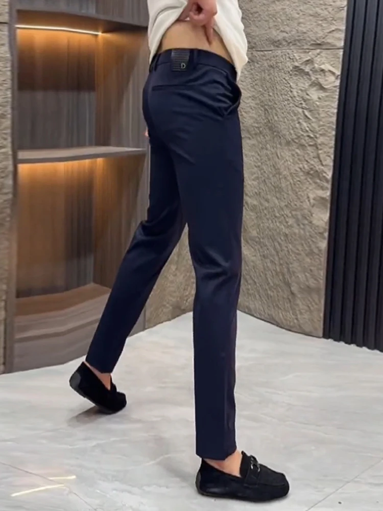 

Мужские повседневные брюки для осени и зимы, деловые, приталенные, модные, простые, роскошные, не требующие глажки, укороченные брюки-чинос