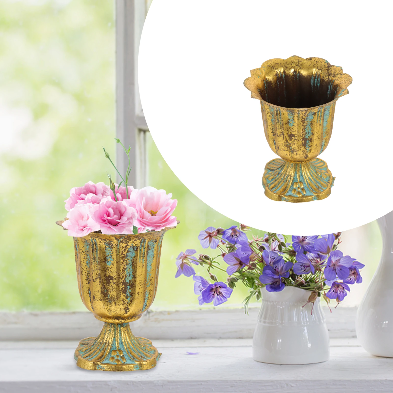 

Vintage Iron Flower Pot European Roman Style Wedding Home Decor Planter Balcony Garden Metal Flowerpot Container For Dried Silk