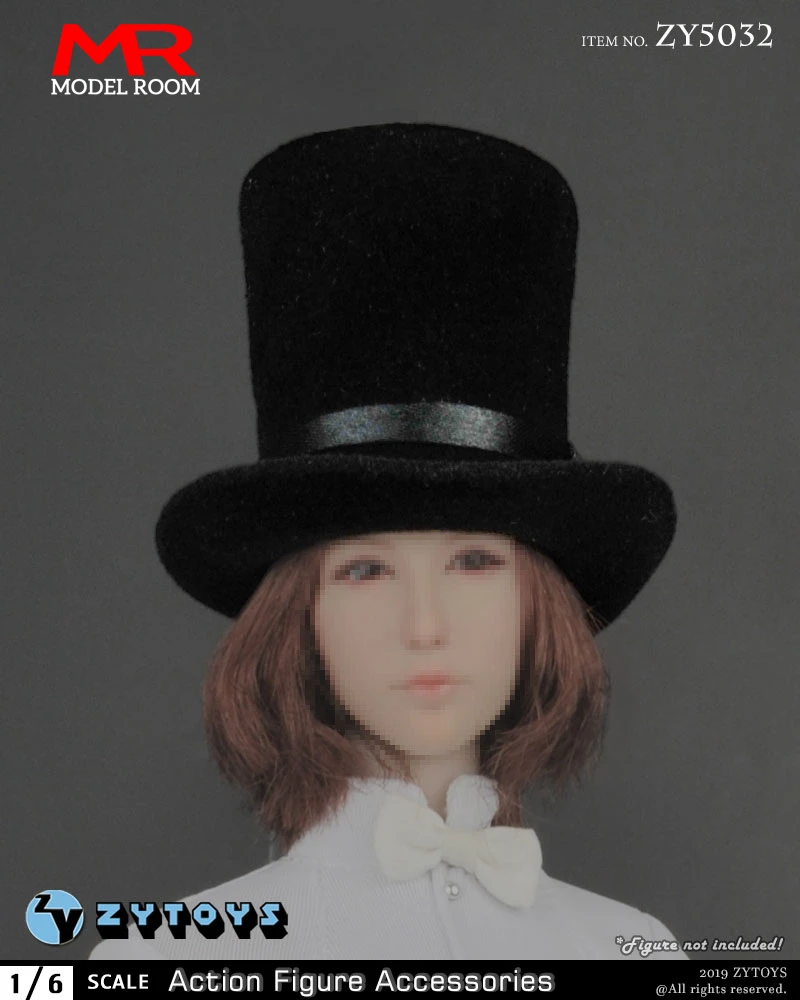 ZYTOYS ZY5032 1/6 Scale Black Top Hat Model PVC Magician Hat Soldier Clothes Accesspries Fit 12\'\' Male Feamle Action Figure Body