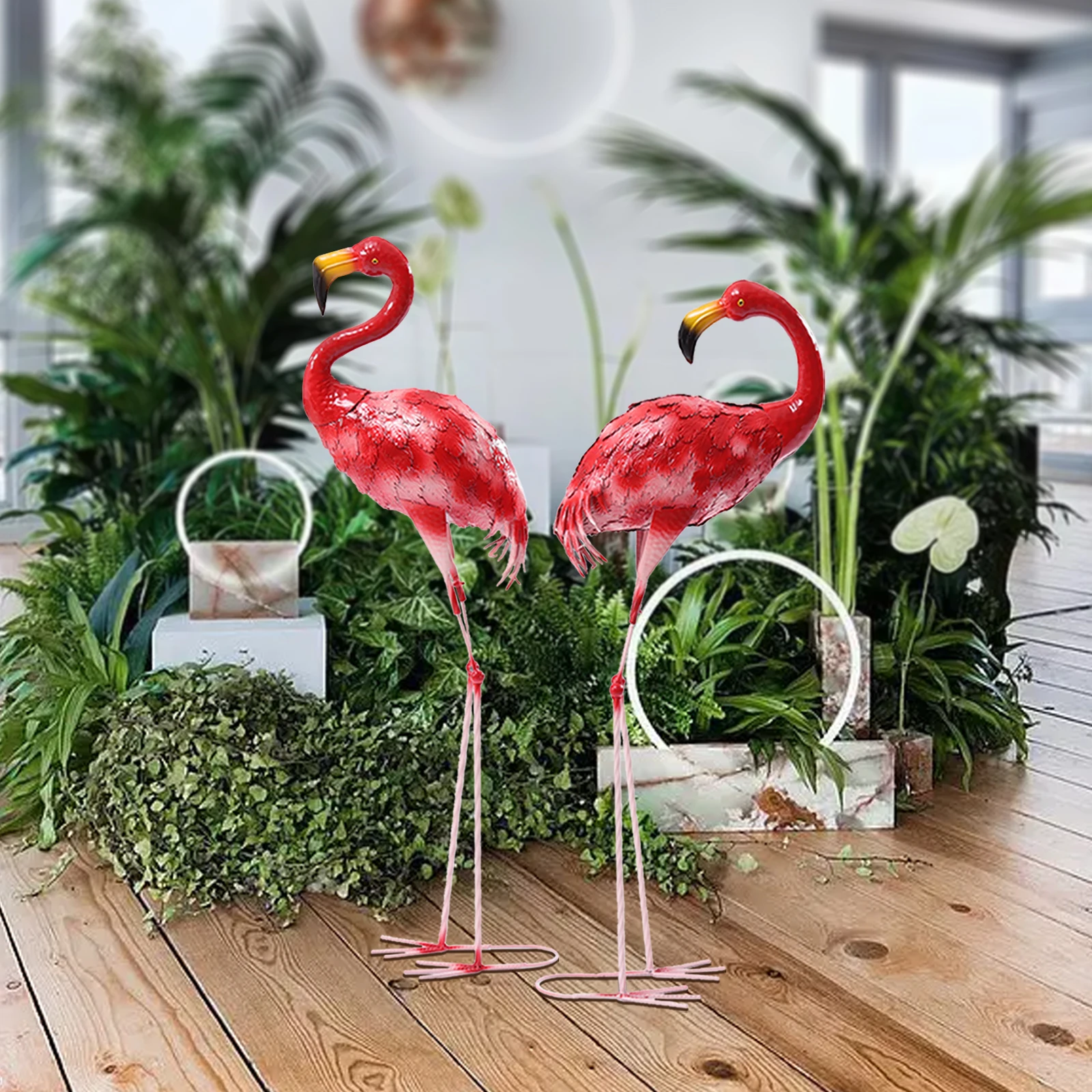 Large Pink & Red Metal Flamingo Sculpture Outdoor Garden Patio Yard Lawn Backyard Vintage Crane BirdStatue Art Decorations