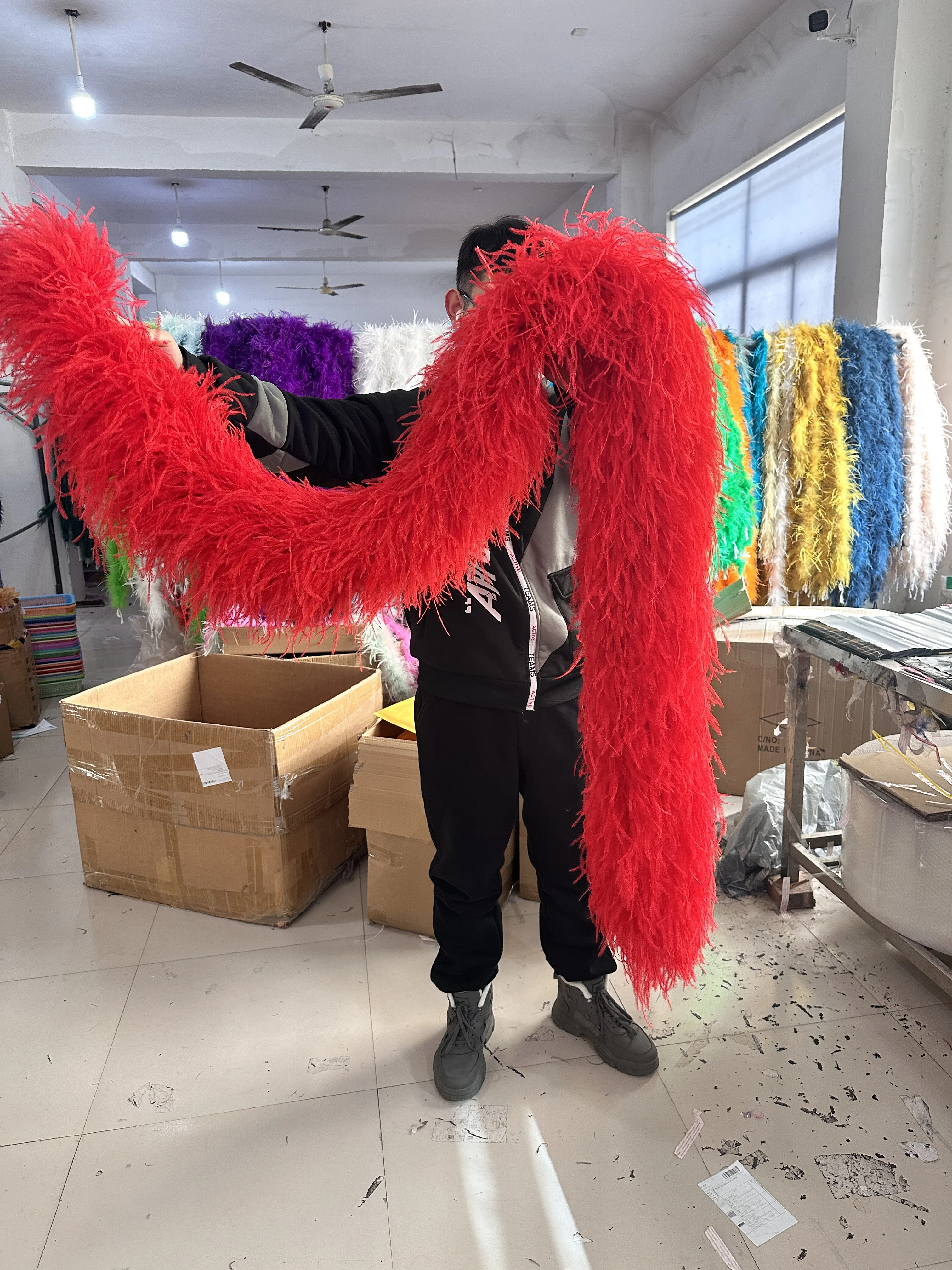 6 10 20PLY Ostrich Feather Boa Red Black Natural Plumas Boa Shawl Ostrich Boas For Customized Wedding Dress Top Dcoration Craft