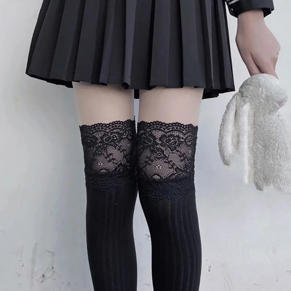 

Fashion Cotton Knee-high Socks Keep Warm Lace Thigh High Socks Balletcore Solid Color Boot Socks Autumn Winter
