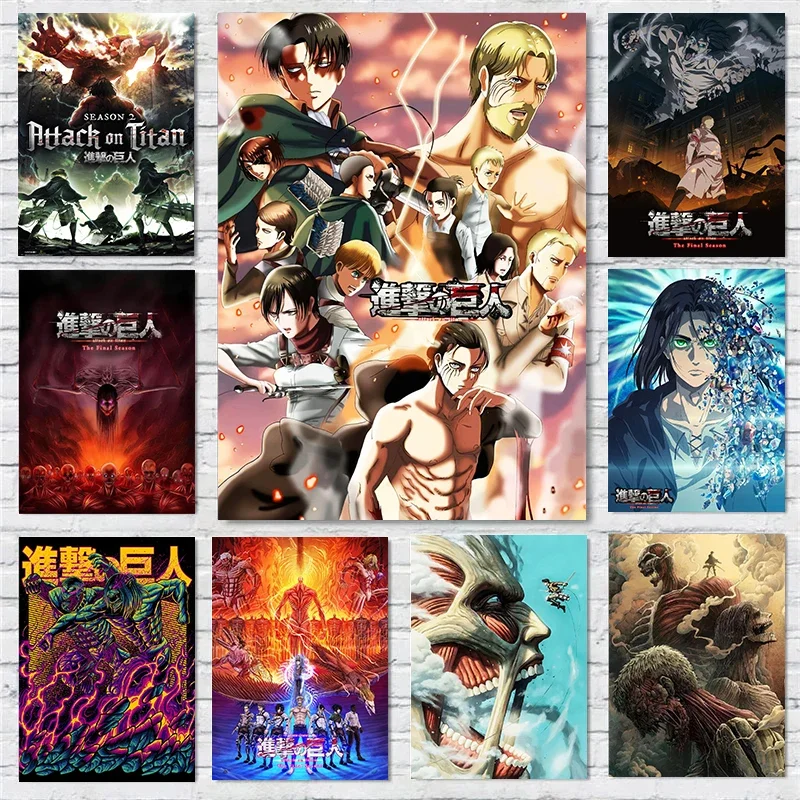 Póster de la parte final de Attack on Titan de la serie de Anime japonés, pintura en lienzo, imágenes de pared de dibujos animados, decoración del hogar para habitación, regalo para seguidores