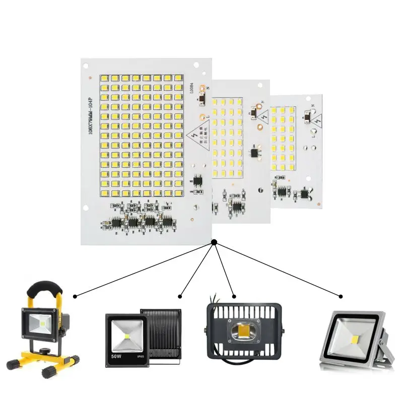 6 sztuk/partia lampa Led 10W 20W 30W 50W 100W inteligentny IC Floodlight COB Chip SMD 2835 5730 odkryty długi czas obsługi DIY oświetlenie W 220V