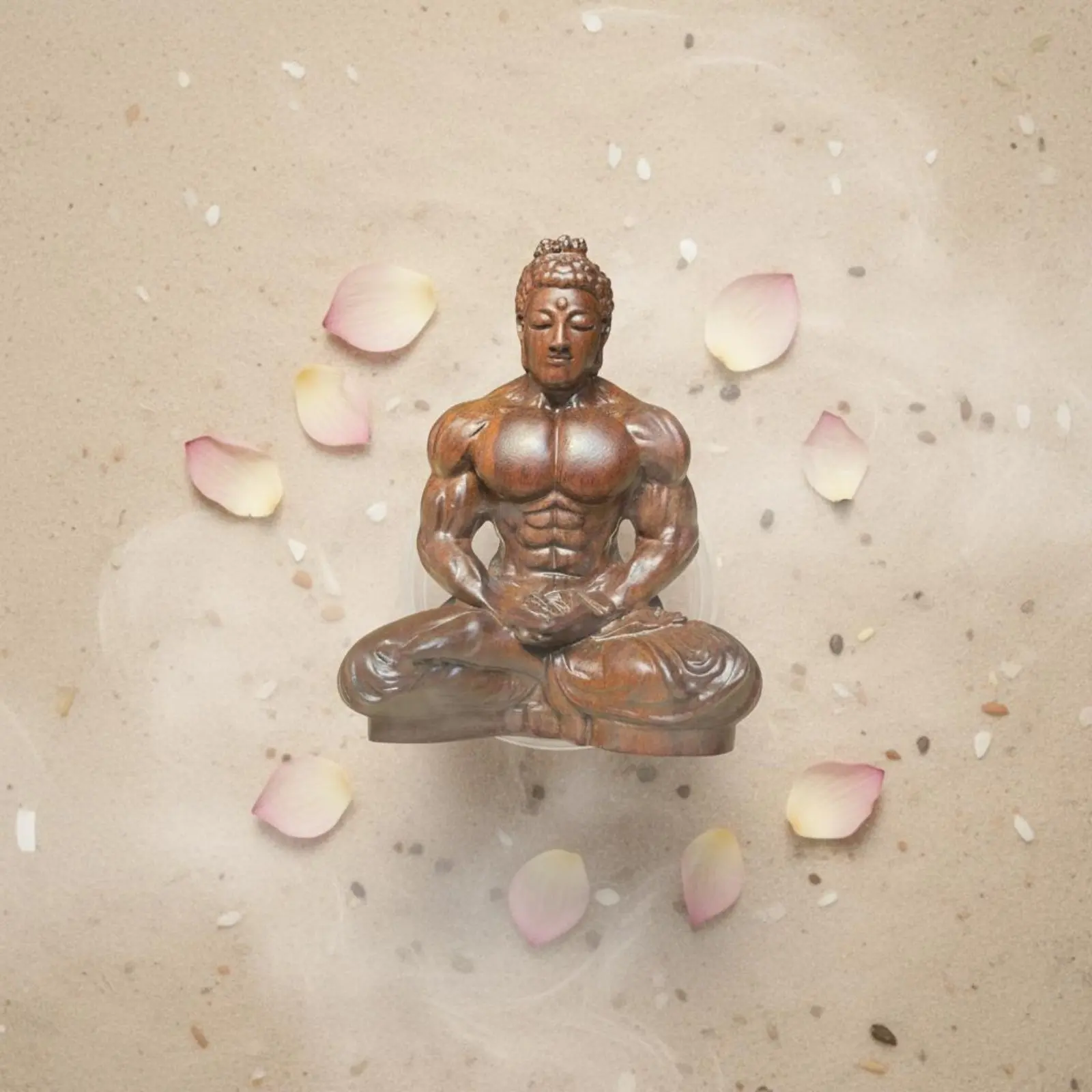Seated Muscle Buddha Figurine Creative Gift Wooden Bodybuilder Buddha House Decoration Dense Wood for Office, Meditation Room - view 5