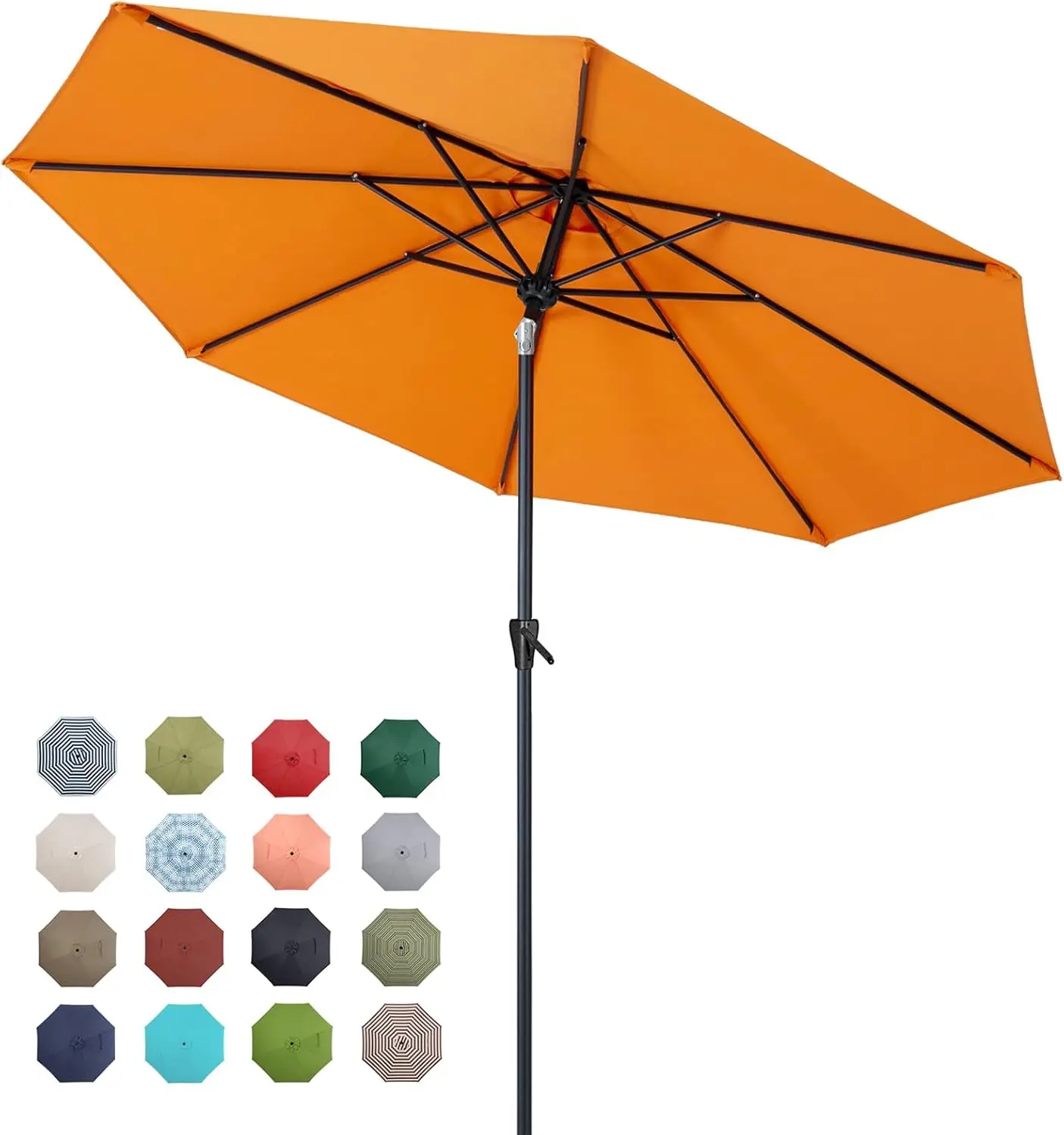 Parapluie de table d'extérieur de 9 pieds avec bouton poussoir inclinable et manivelle, grand pare-soleil avec poteau robuste et Tek résistant à la décoloration, facile à utiliser