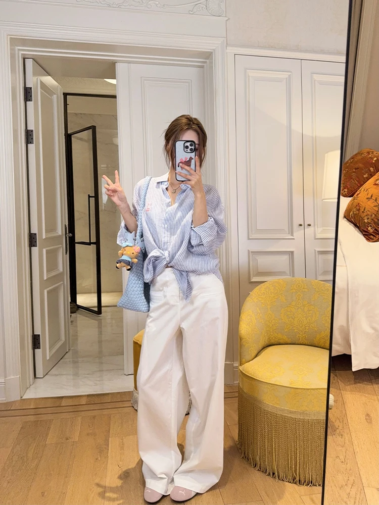 

FORNIYOYO High Densi Simple Dry Straight Leg Wide Leg Casual Long Pants Ice Blo Pants Casual Cotton Blend Trousers