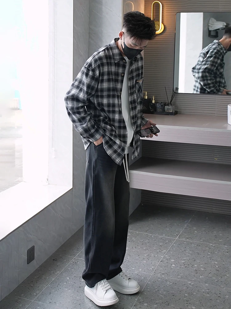 

Мужские джинсы Waed Bla adient, свободные, прямого кроя, в американском ретро-стиле, для весны и осени, удобные, из смесового хлопка