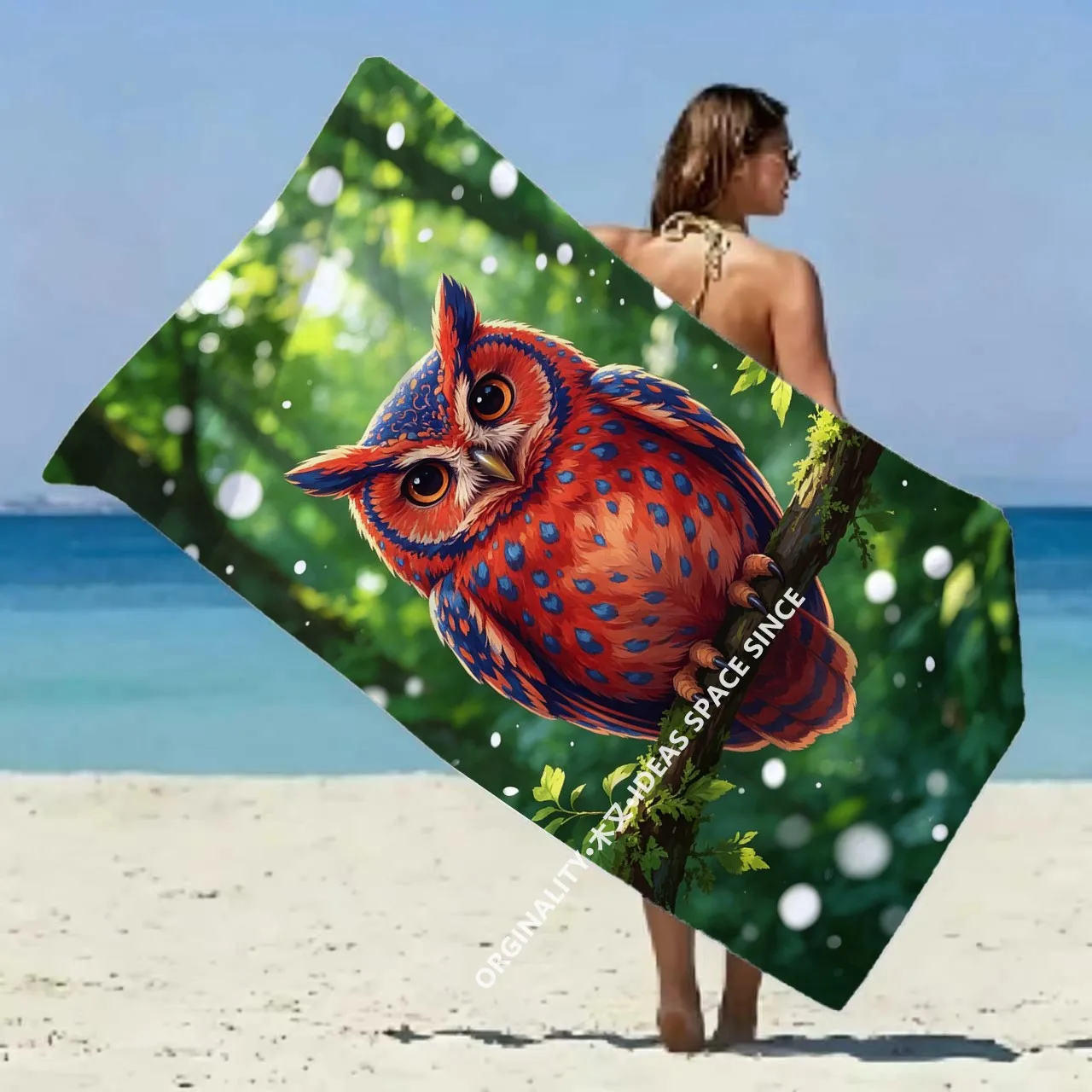 Vibrant Forest Owl Beach Towel Patterned Sunscreen And Windproof Suitable For Swimming Pool Camping Travel