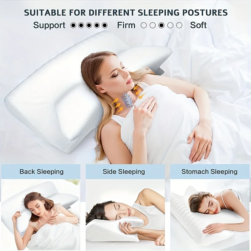 Orthopedic Memory Foam Pillow Slow Rebound Memory Soft Pillow Butterfly Shaped Relax Cervical Neck for Side Back Sleeper