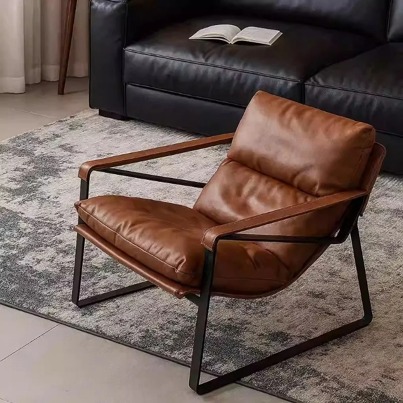

Italian leather cloth leisure chair Nordic light luxury tiger chair small apartment living room balcony bedroom single chair