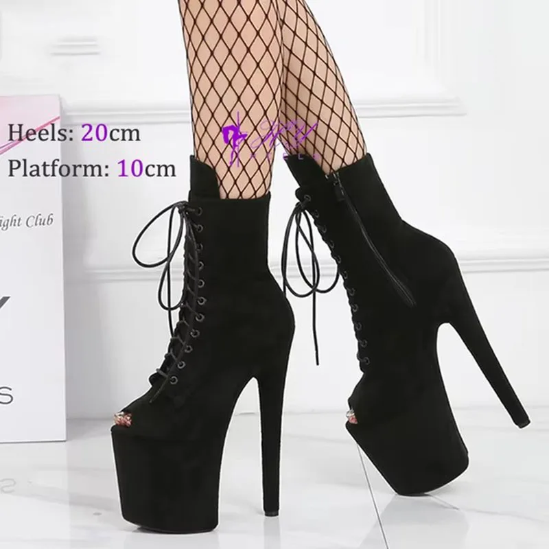 

Sexy Faux Suede 8“ 20cm Stripper Pole Dancing Shoes Platform Ankle Boots Black Exotic High Heels Shoes Women Open Toe EU35-43