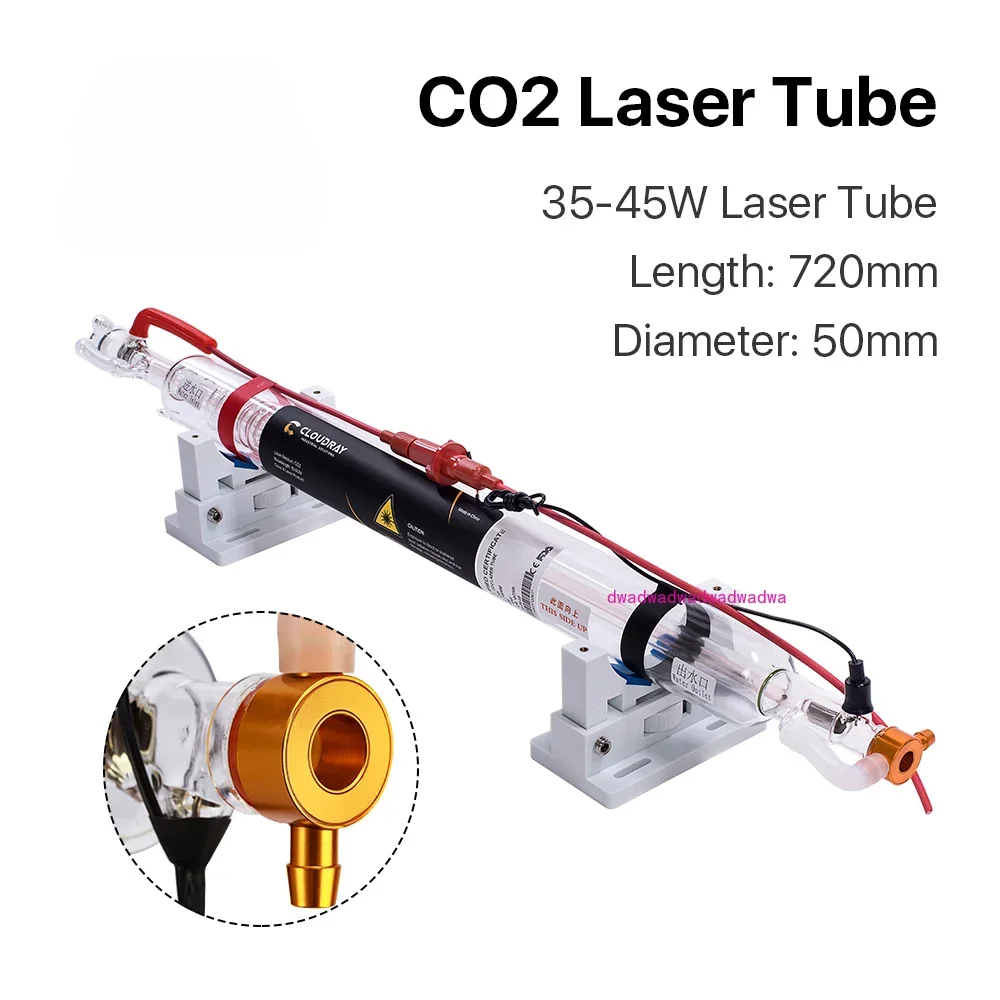 

Cloudray 35-45 Вт Co2-лазерная модернизированная трубка с металлической головкой 720 мм, лампа для стеклянных труб для CO2-лазерной гравировки и резки