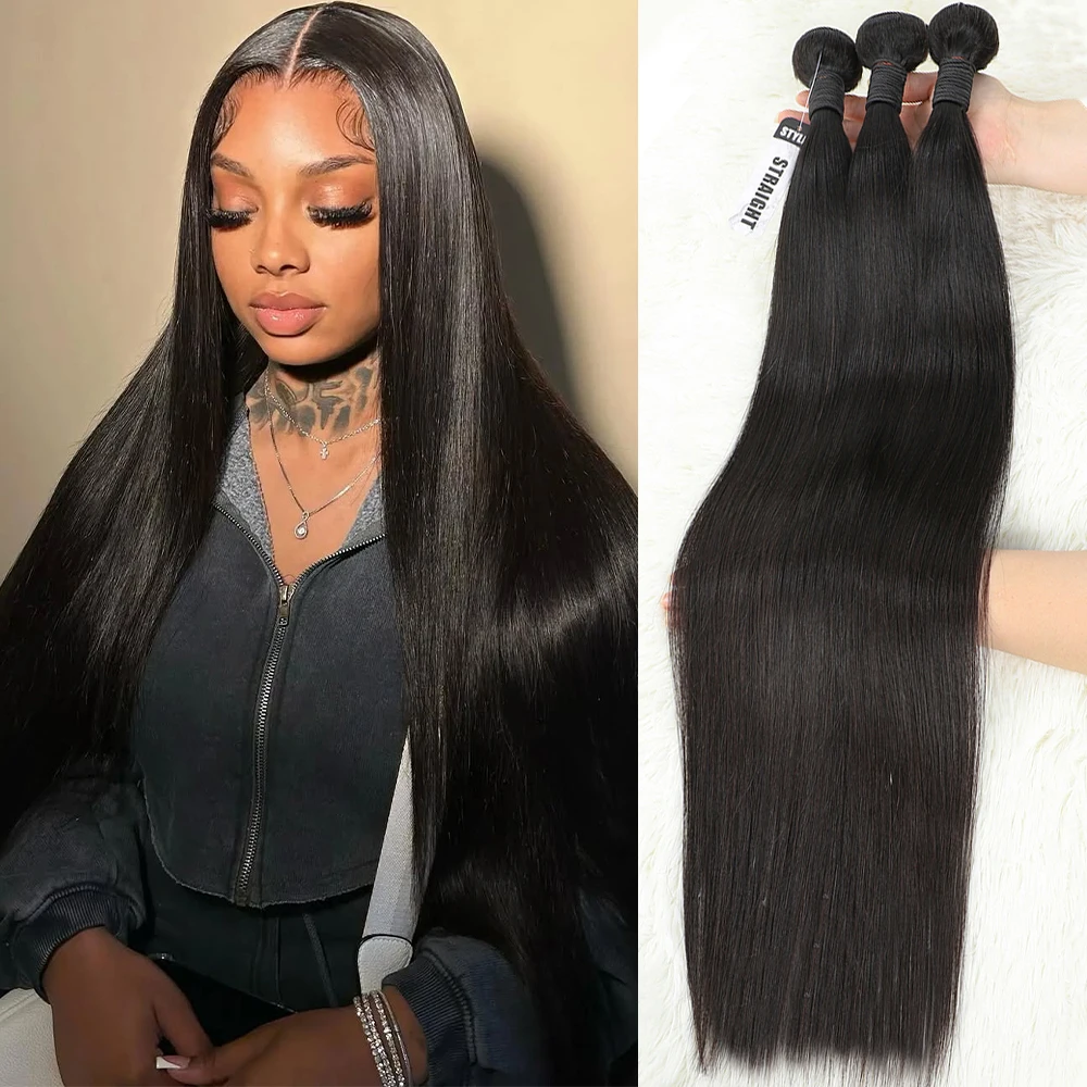 40 Zoll glatte Echthaar-Bündel, brasilianisches Rohhaar, 1/3/4 Stück, Echthaar-Extensions, Lieferung in 3-5 Werktagen