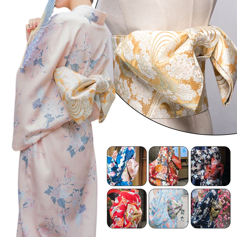 

Japanese Yukata Classic Geisha Kimono Obi Belt Sakura Print Sash Belt Cosplay Bow-knot Retro Japanese Traditional Waistband