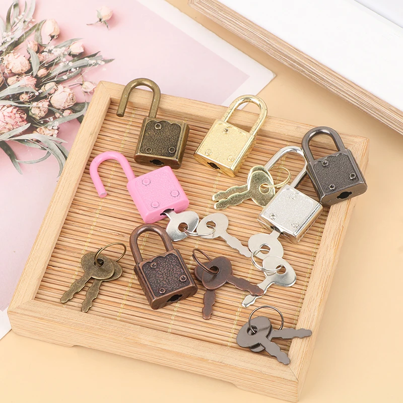 1Set Rectangle Padlocks Mini Luggage Hardware Locks With Key Lock For Travel Wedding Jewelry Box Diary Book Suitcase