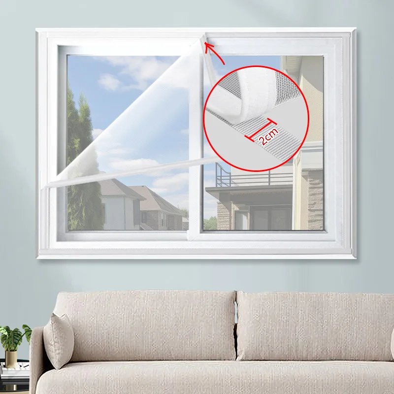 Weißes Moskitonetz, selbstklebendes Fenstergitter ohne Bohren, insektensicheres Fenstergitter, geeignet für Türen und Fenster. Vorhang