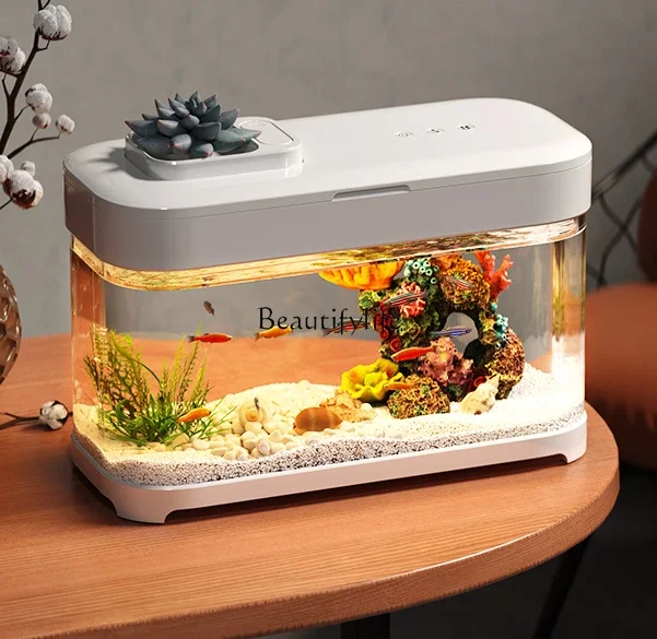 

LD33Living Room Small Tropical Fish Tank Home Ecological Self-Circulation Office Desktop Small Fish Tank