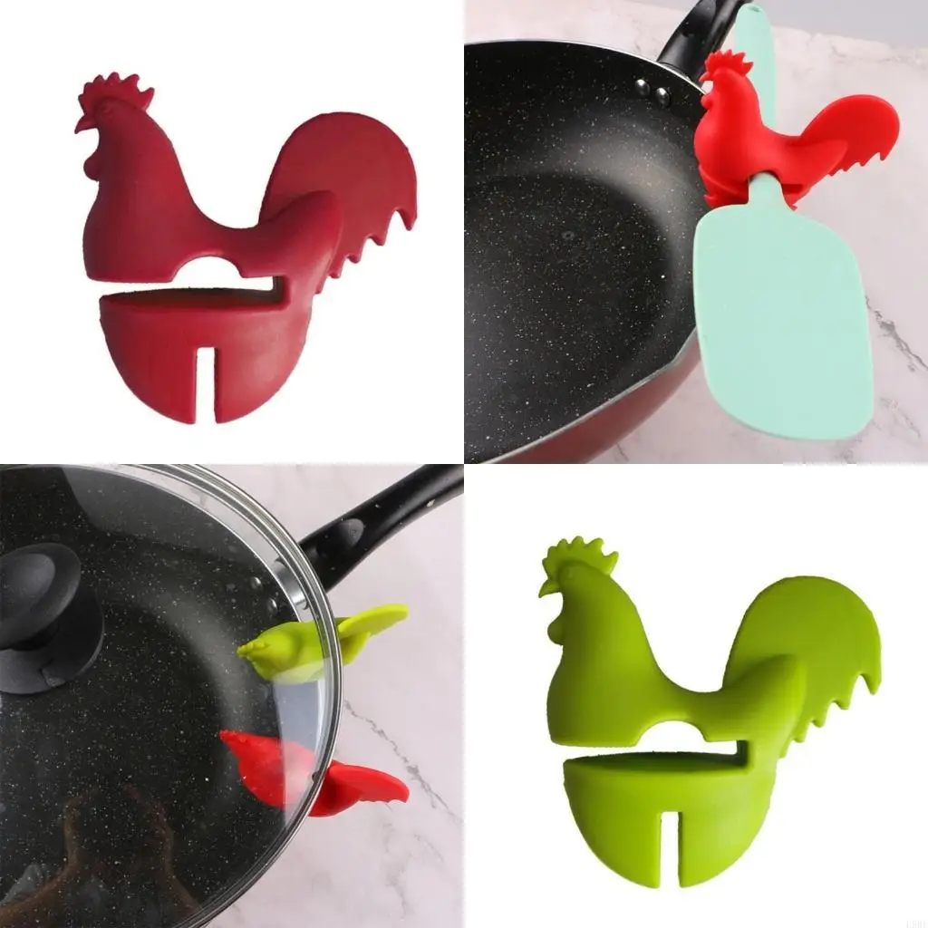 L9BE Animal Spoon stand Pot Pan Clip Chicken Pot Clip Spill Proof Lid lifter silicones Kitchen Tool Chicken Pot Clip