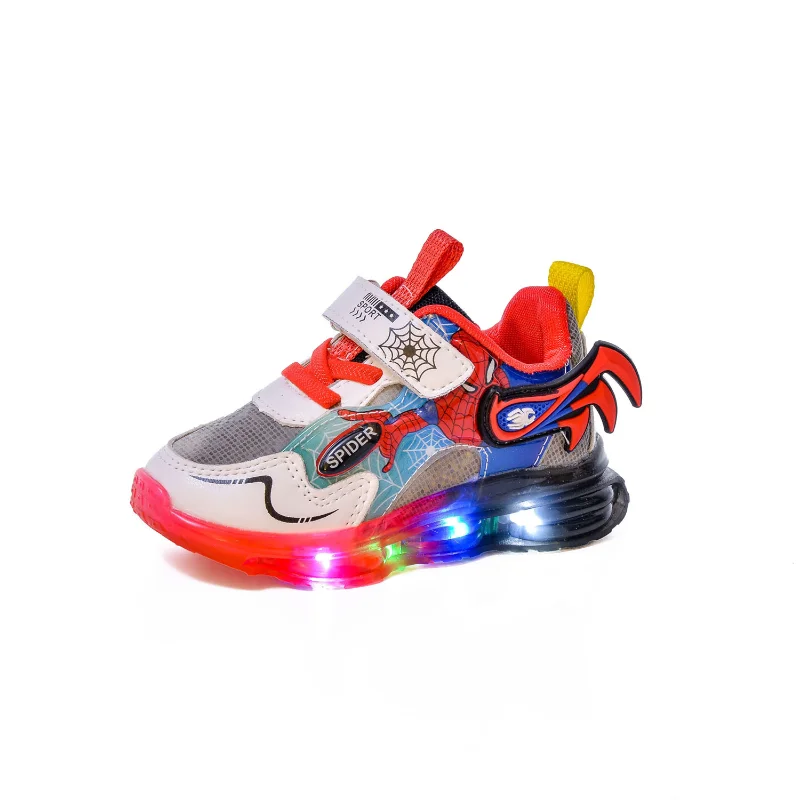 Disney Boys Spiderman Sneakers Disney LED Children\'s Sport Shoes Student Shoes Fashion Anti-slip Kids Outdoor Shoes